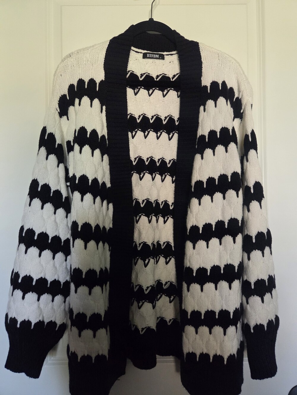 Black & White Open-Front Knit Cardigan Sweater